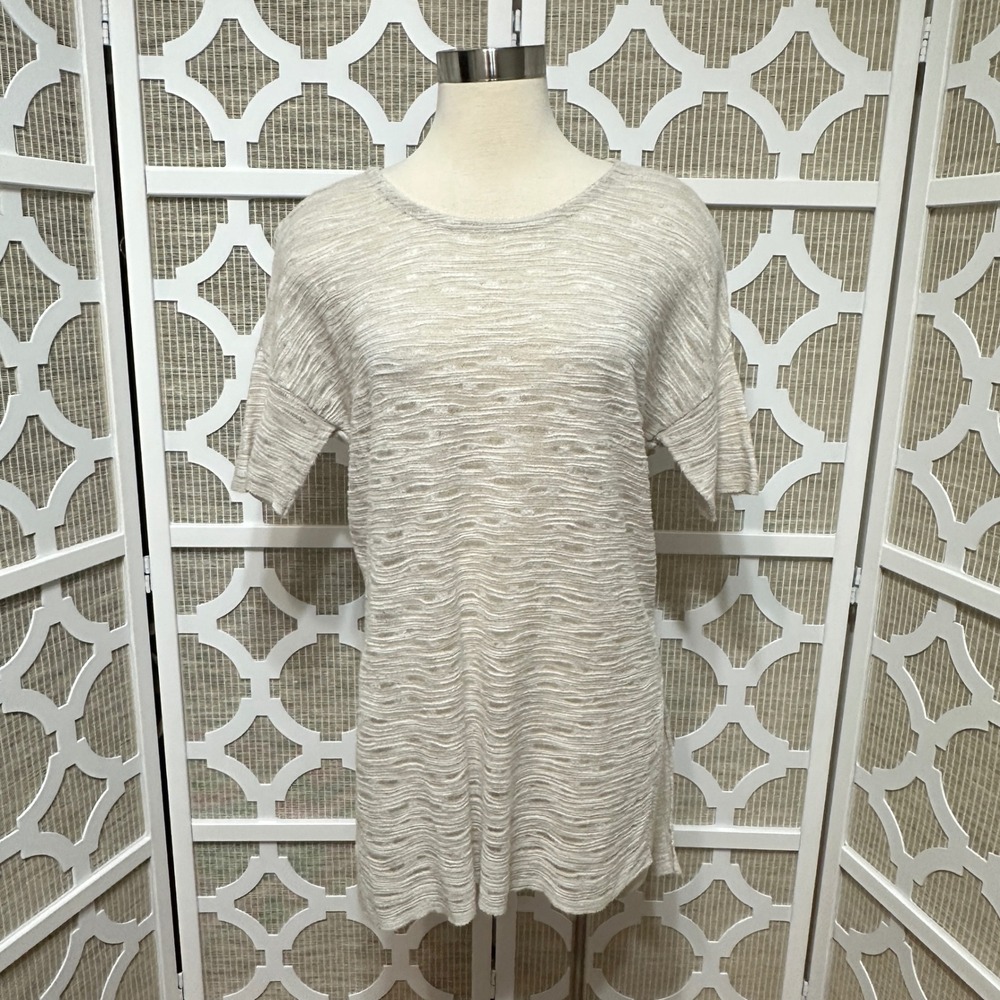 Pure Jill Womens Beige Knit Open Weave‎ Sheer Relaxed Fit Tunic Top XS *Flaw - Picture 2 of 10